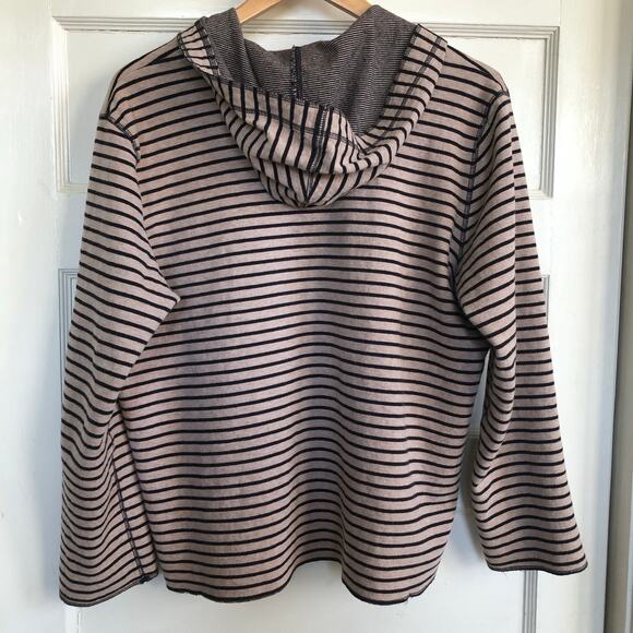 Hot Cotton Striped Long Sleeve Hooded Sweatshirt Large V-neck Soft Skater Grunge - Picture 4 of 8